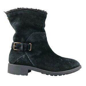 Cole Haan Women's Size 8.5B Quiana Black Waterproof Suede Buckle Boots FAIR